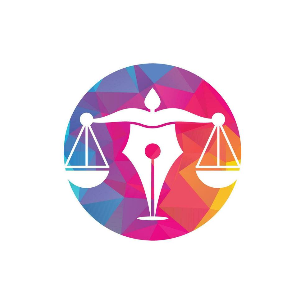 plantilla de diseño de logotipo de vector de bufete de abogados de pluma. vector del logotipo de la ley con equilibrio judicial simbólico de la escala de justicia en un plumín.