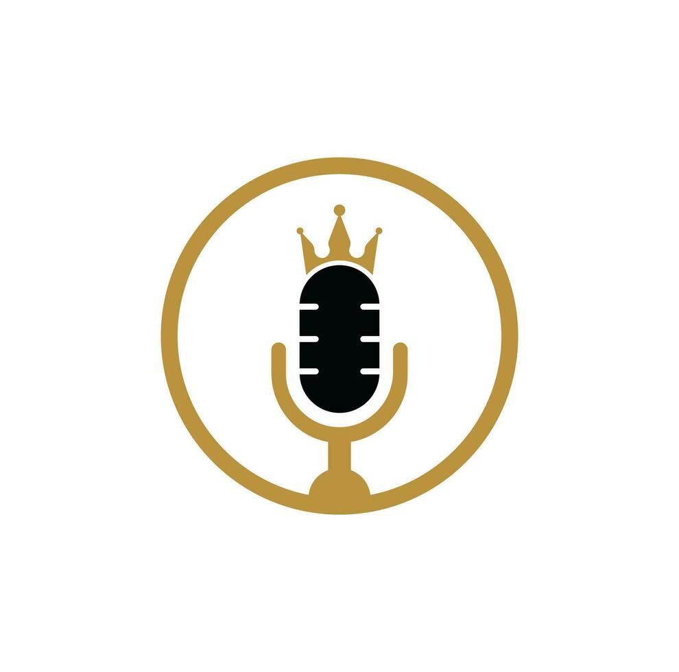 Podcast king vector logo design. King music logo design concept.