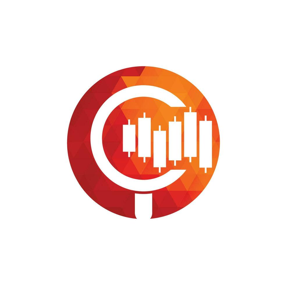 Search finance logo design vector icon. Vector logo combination of a graph and magnifier.