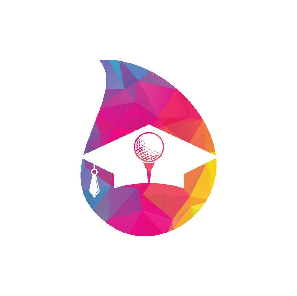 Golf Academy drop shape concept Logo Vector Icon. Graduation hat and golf ball logo design. Golf School Icon Logo Design Element.