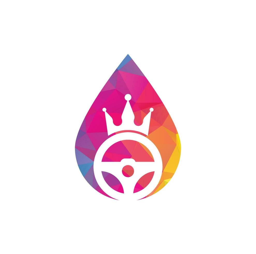 Drive king drop concept vector logo design. Steering and crown icon.