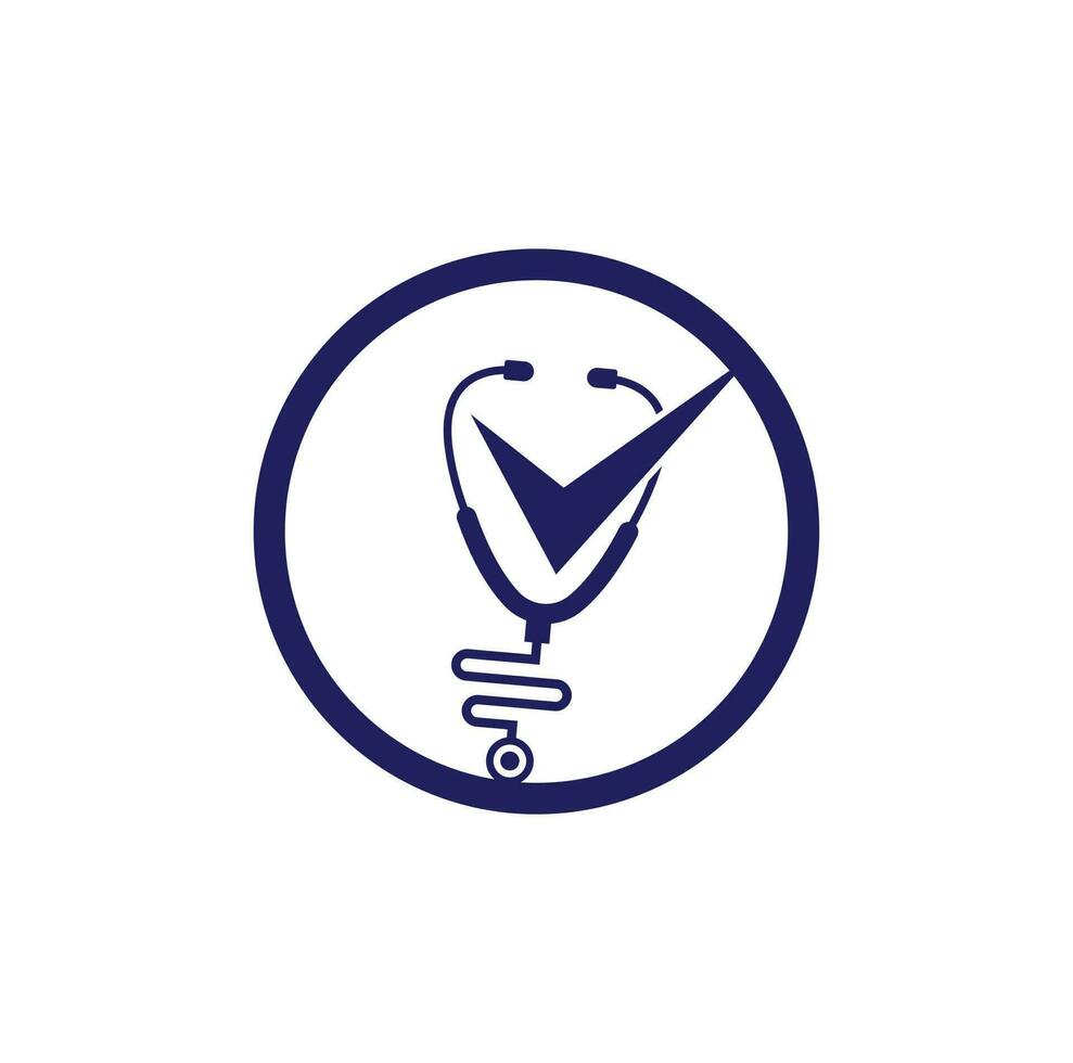 Health check logo design template. Stethoscope icon with checklist shape. Medical Check Up Logo Design Vector Template