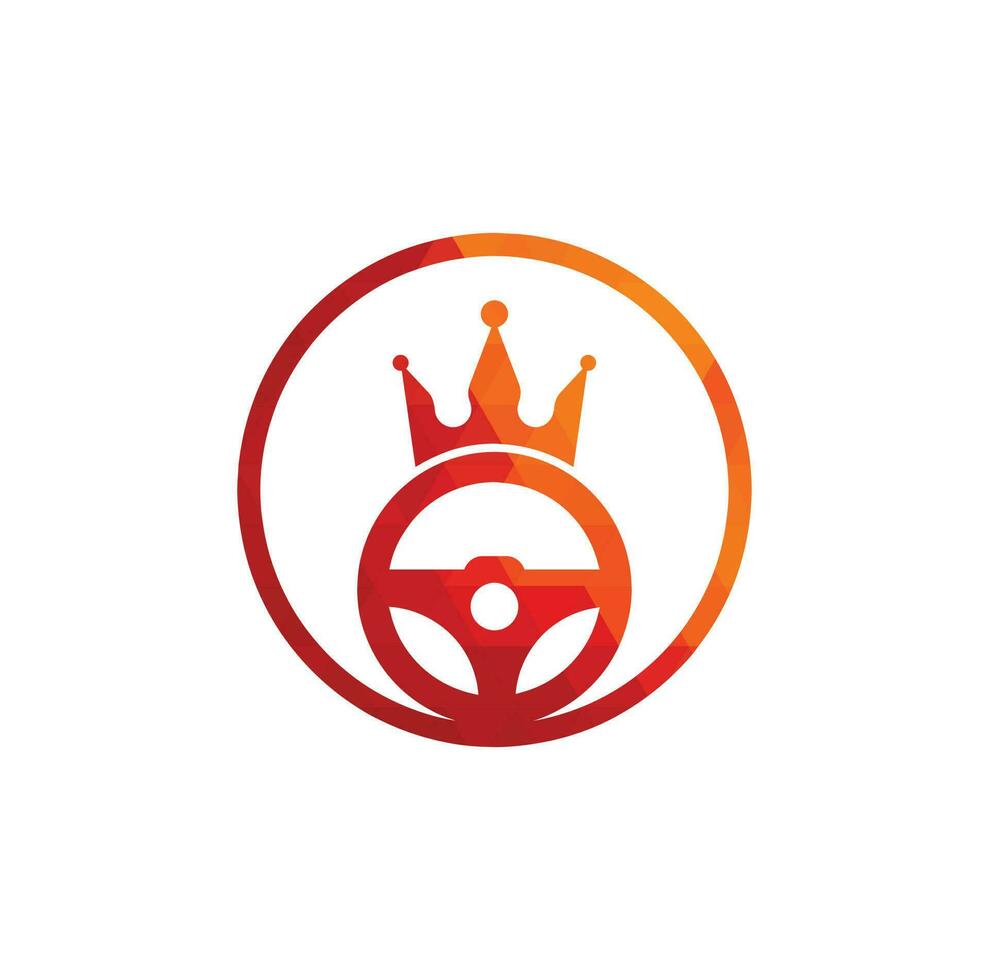 Drive king vector logo design. Steering and crown icon.