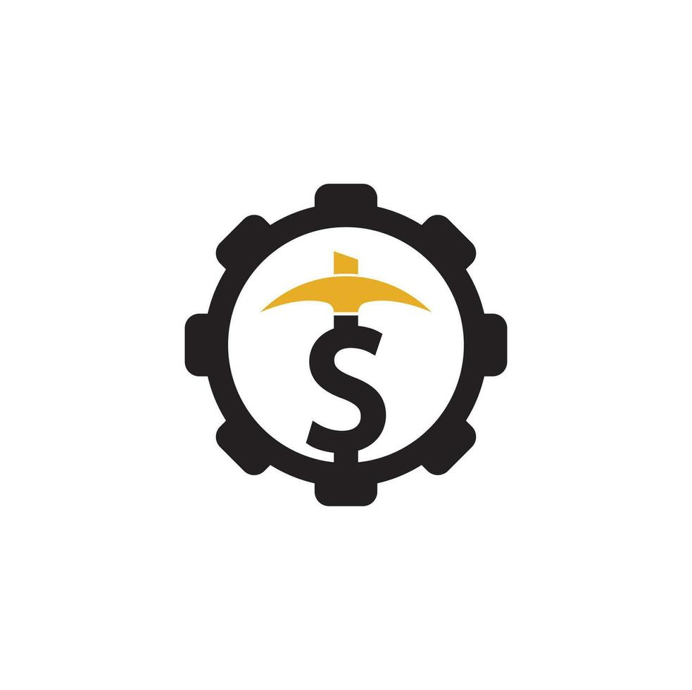 diseño de logotipo de concepto de forma de engranaje de minería. plantilla de diseño de logotipo de la industria minera. Ilustración de vector de logotipo de minería de dólar