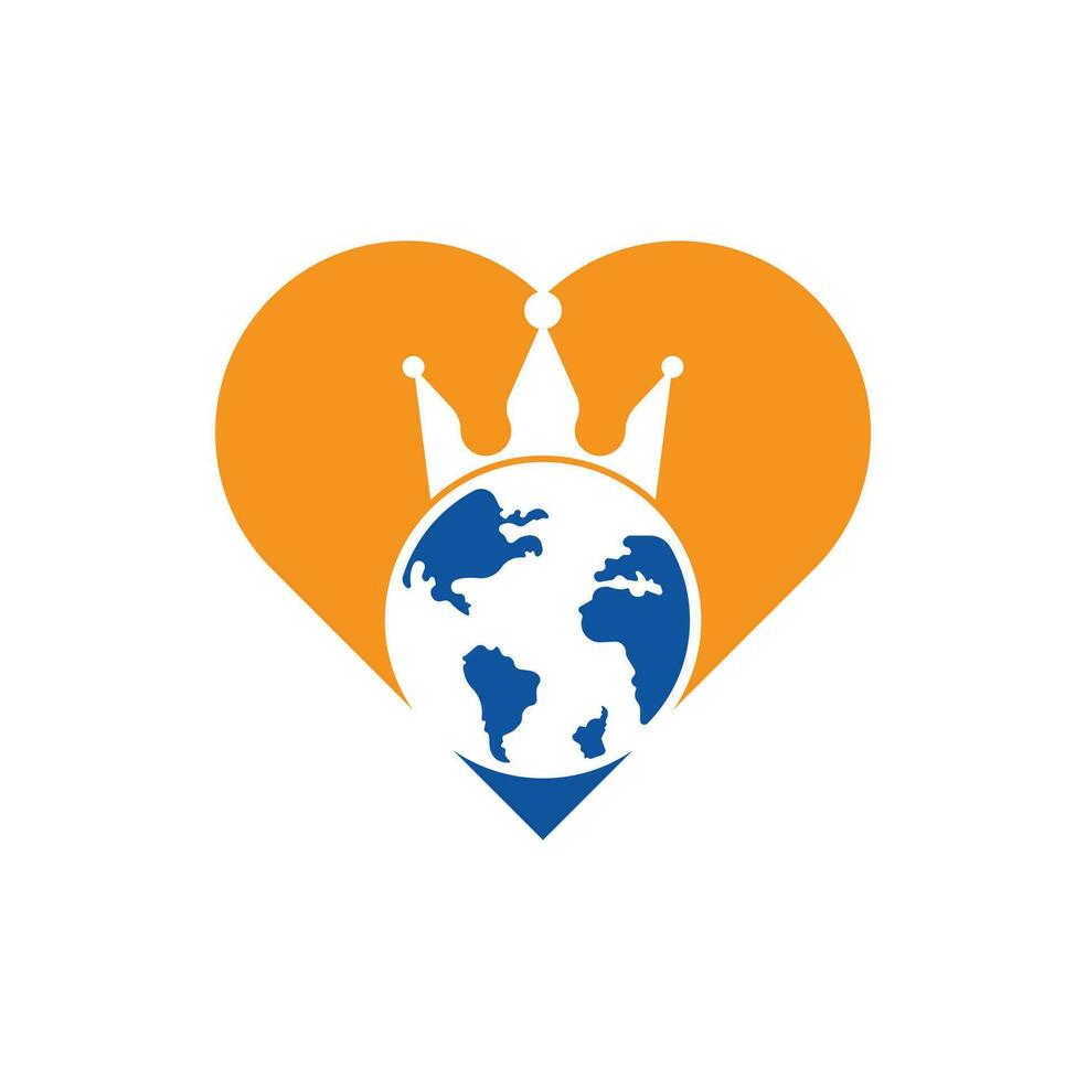 King Planet heart shape concept Vector Logo Design. Globe King Logo Icon Design.