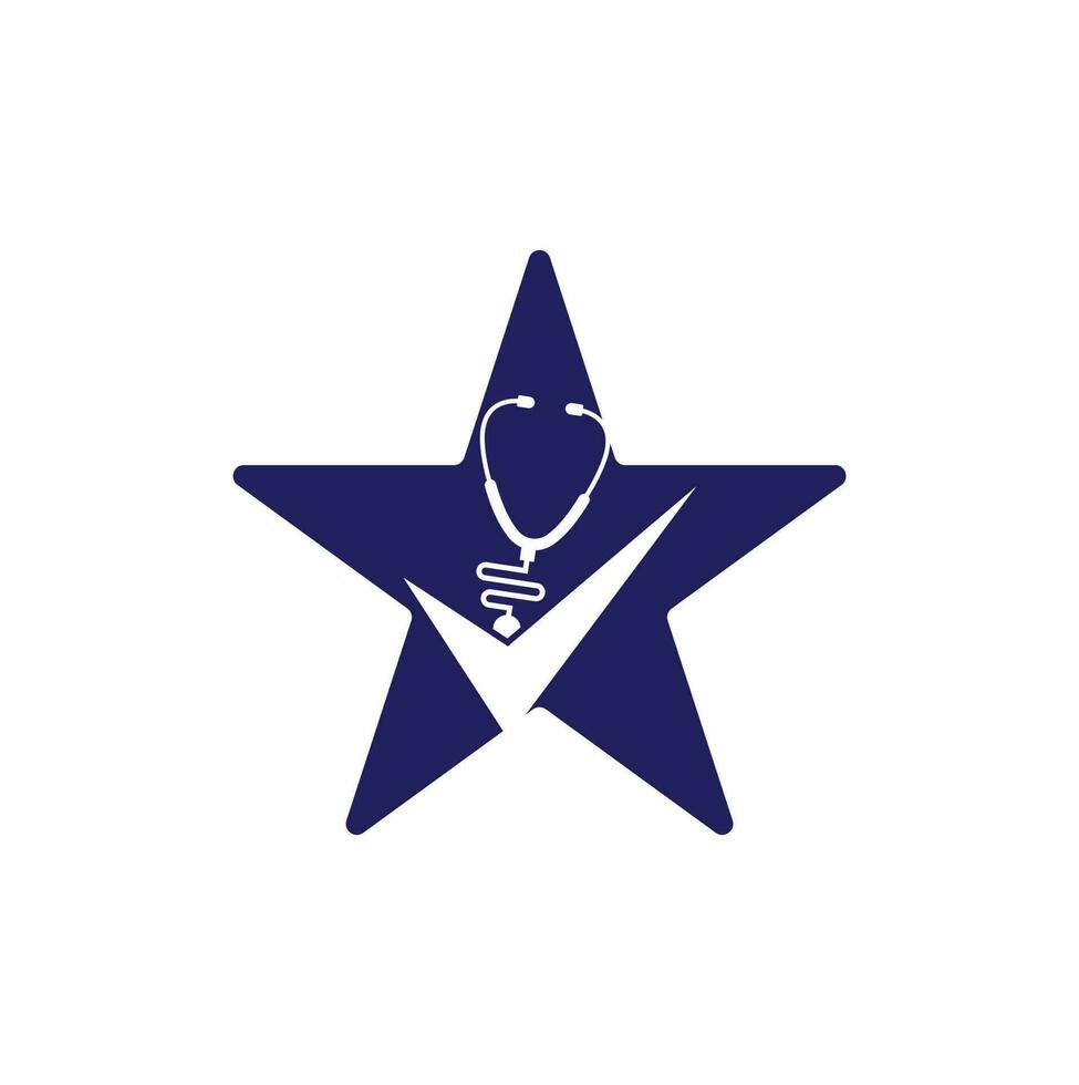 Check Stethoscope star shape logo design template. Stethoscope icon with checklist shape. Medical Check Up Logo Design Vector Template