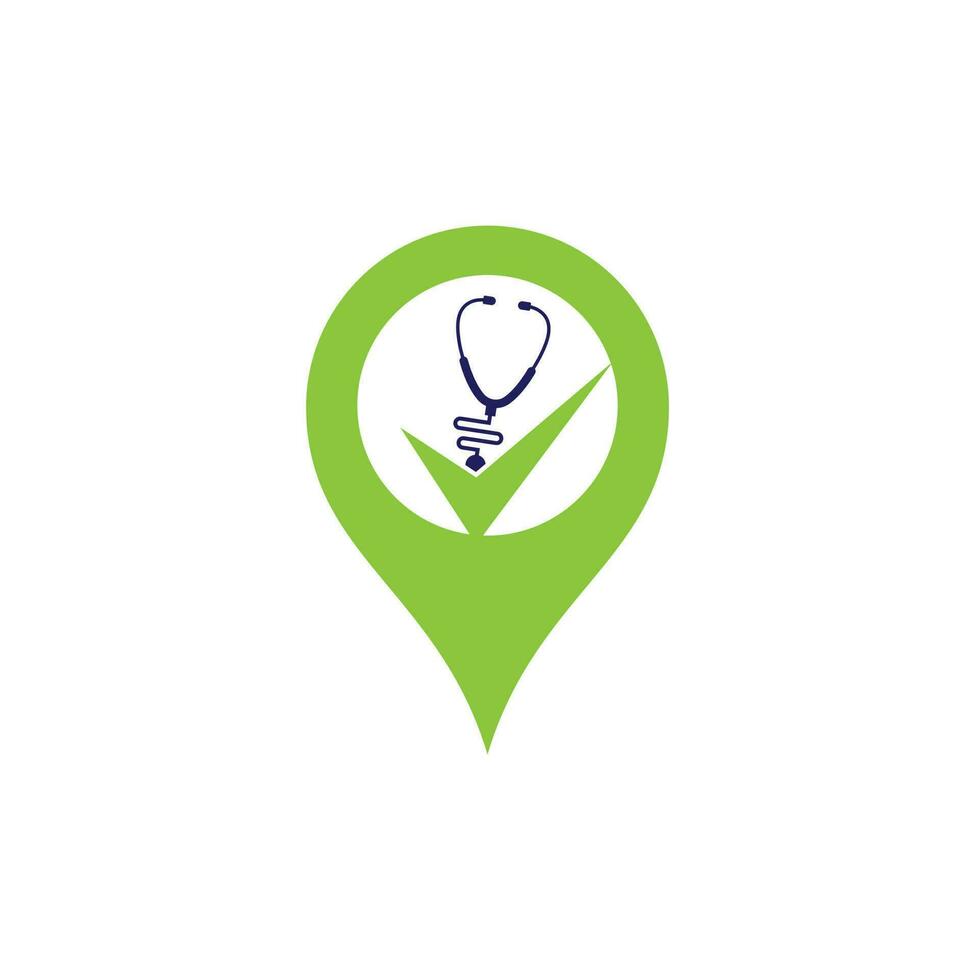 Check Stethoscope gps shape logo design template. Stethoscope icon with checklist shape. Medical Check Up Logo Design Vector Template