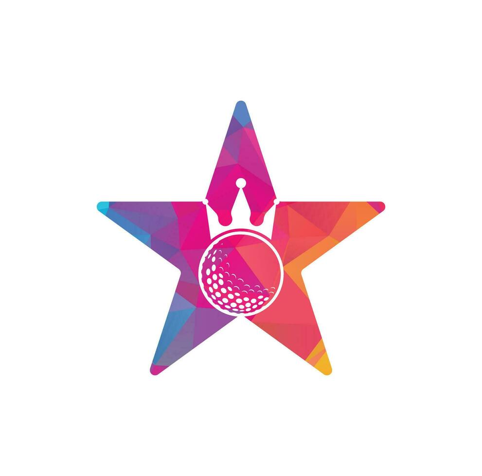 diseño de logotipo vectorial de concepto de forma de estrella de golf rey. pelota de golf con icono de vector de corona.