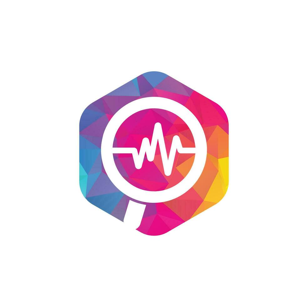 Magnifier and heartbeat logo template. Pulse trace and loupe vector design. Find Health logo designs concept