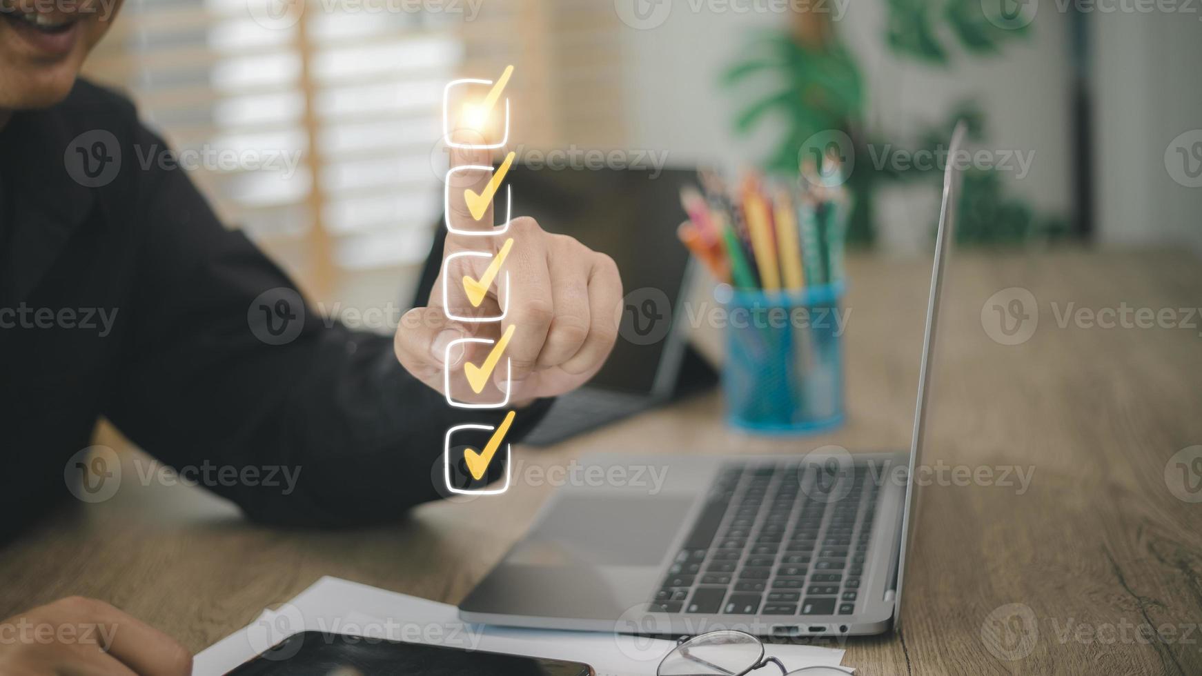Checklist concept - checklist box with yellow checkmark, photo