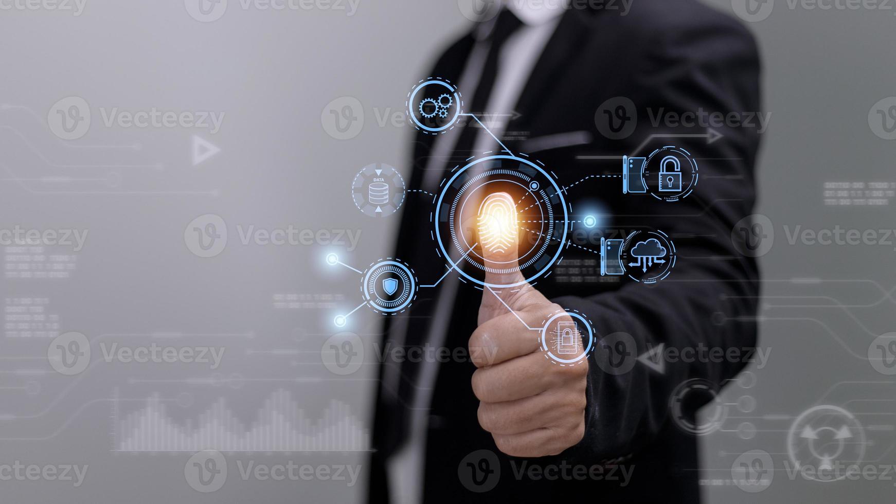 Technology fingerprint scan provides security. digital transformation change management,new technology big data and business process strategy, automate operation, customer service management. photo