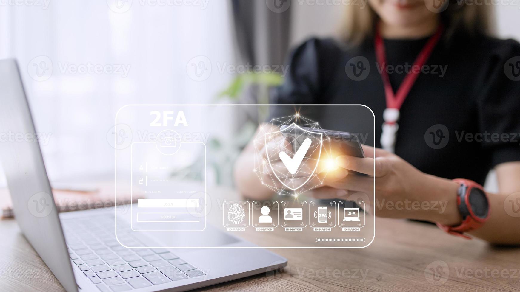 2FA increases the security of your account, Two-Factor Authentication laptop screen displaying a 2fa concept, Privacy protect data and cybersecurity. photo