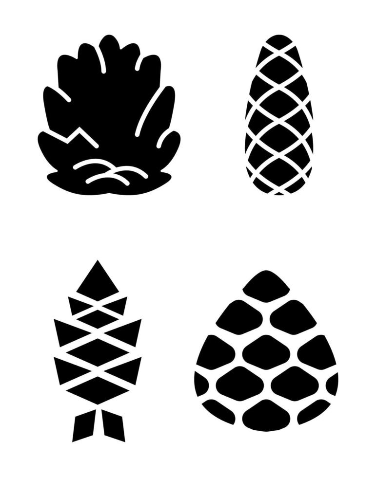 conjunto de iconos de conos de pino en blanco y negro vector