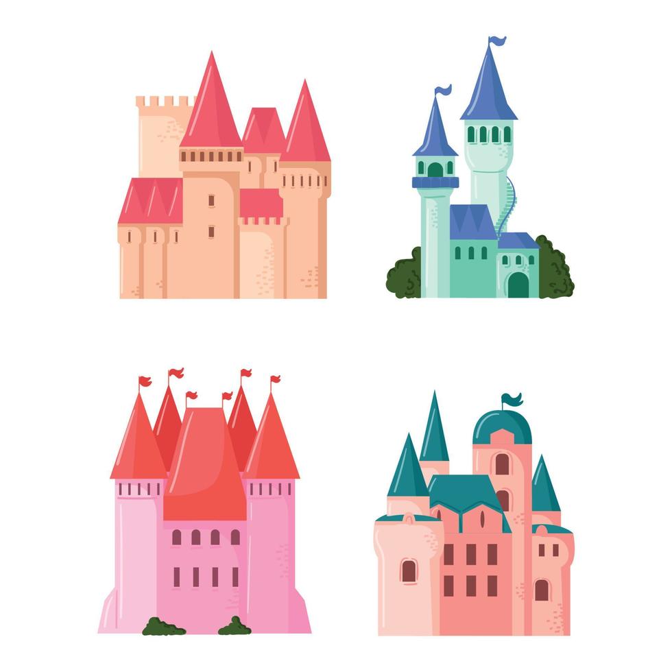 conjunto de castillos de cuento de hadas para princesas vector