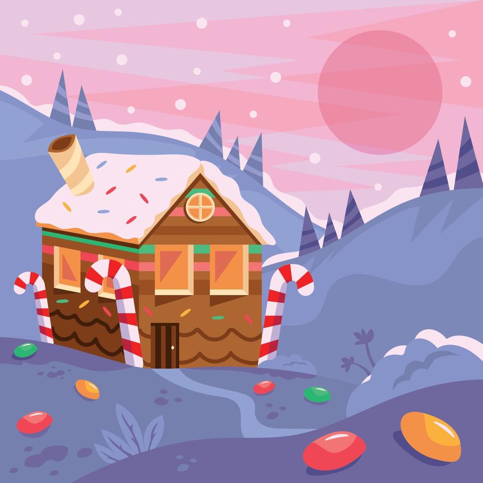 Gingerbread House Christmas Landscape Background vector