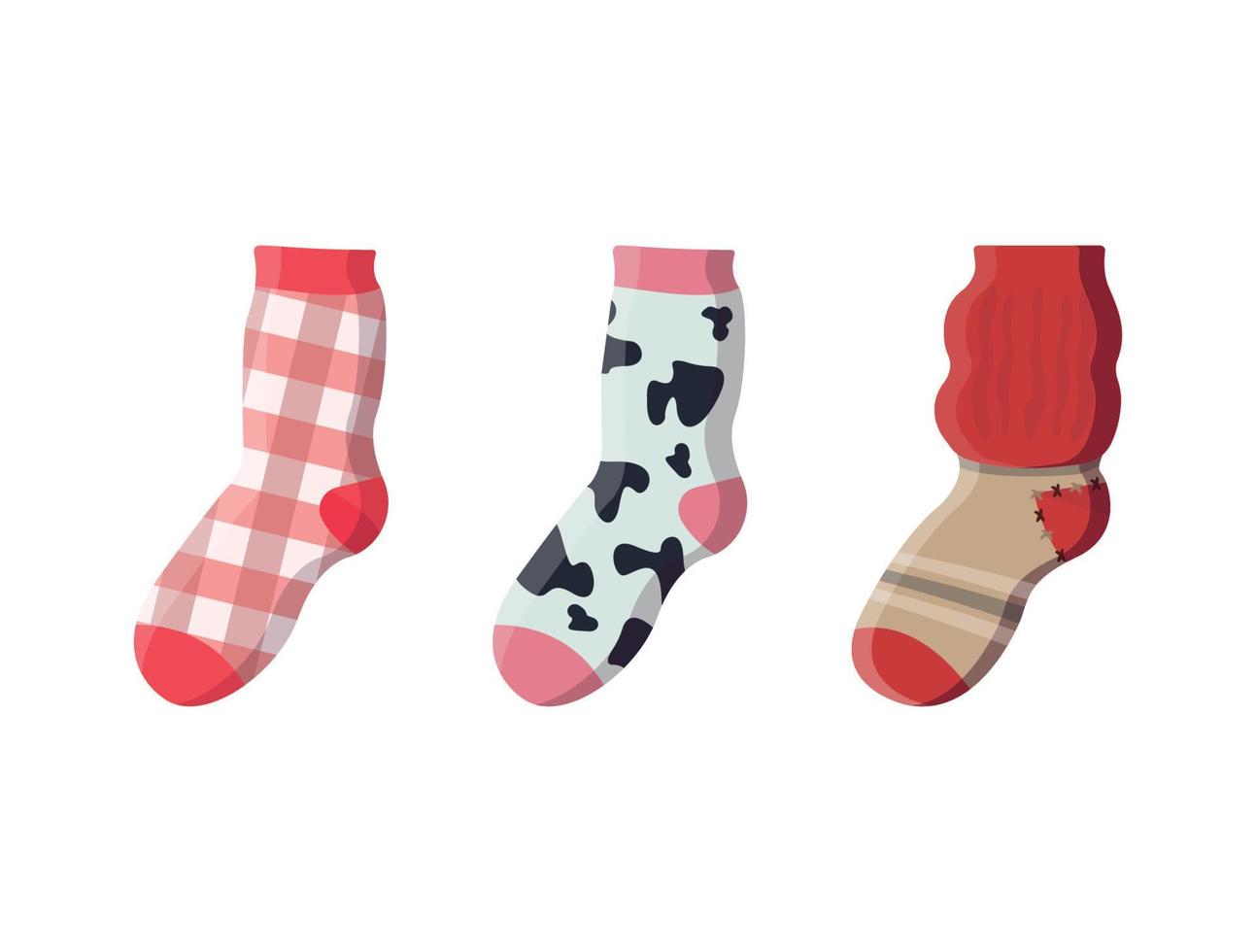 Collection of colorful socks with different prints. vector