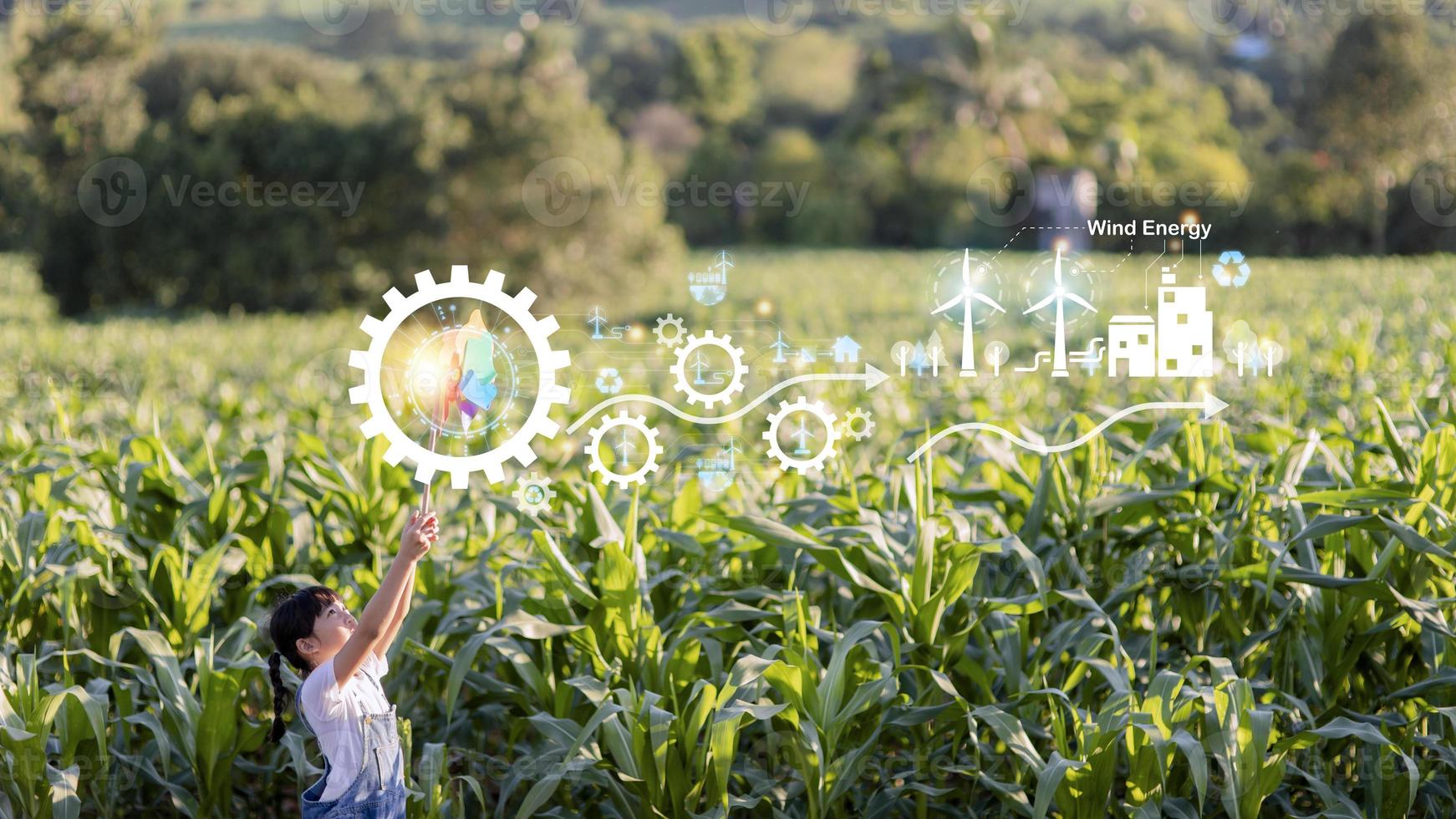 concepto de modelo de negocio de energía y energía eólica. foto