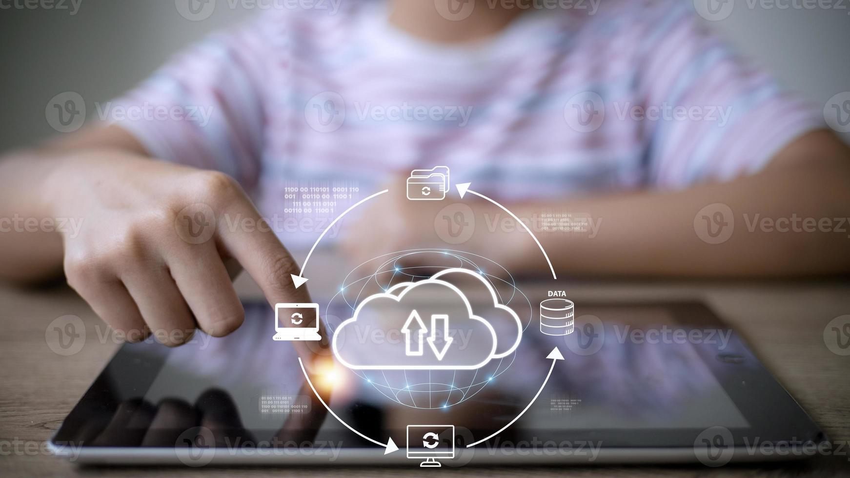 Cloud service technology concept with digital data storage icons. photo