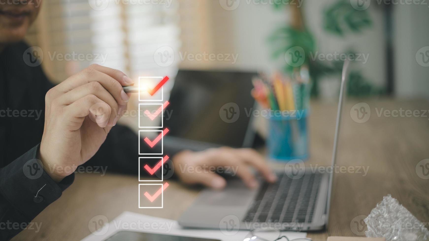 Checklist concept - checklist box with red checkmark, photo