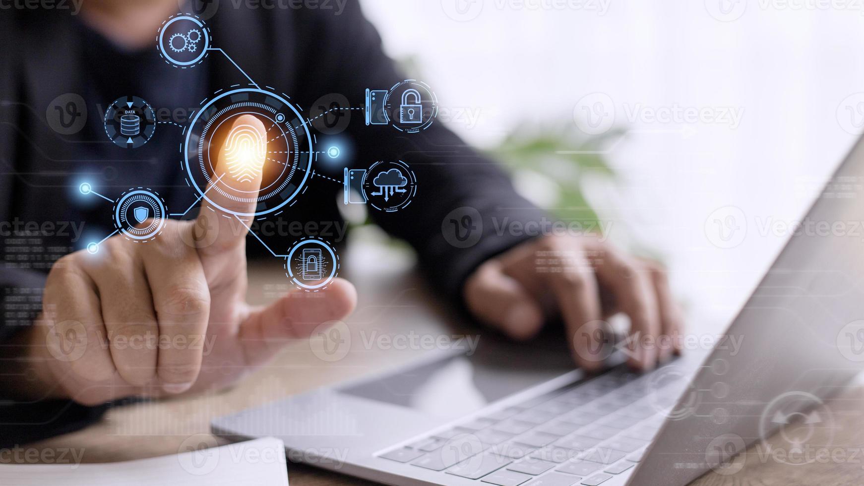 Technology fingerprint scan provides security. digital transformation change management,new technology big data and business process strategy, automate operation, customer service management. photo