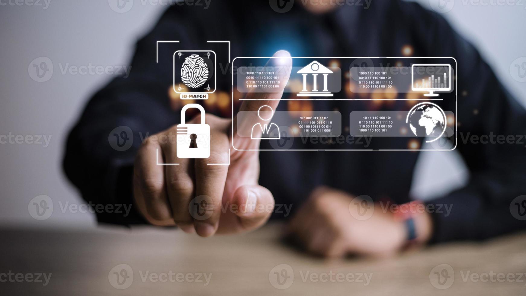 Concept of cyber security digital technology, business people use fingerprints to access personal cybersecurity, keeping users' personal information safe, secure internet access photo