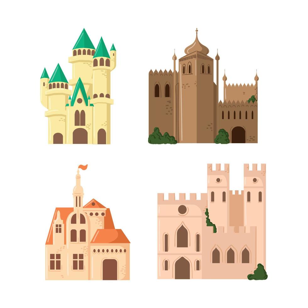 conjunto de castillos de cuento de hadas para princesas vector