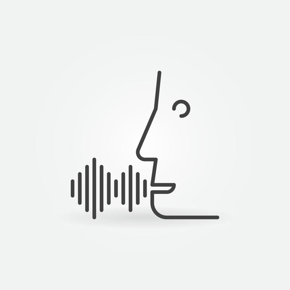 icono lineal de comando de voz. cara con señal de onda de sonido vector