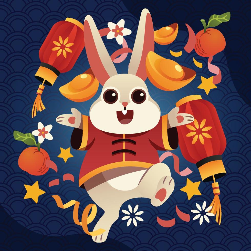 A Happy Rabbit Celebrating Chinese New Year vector