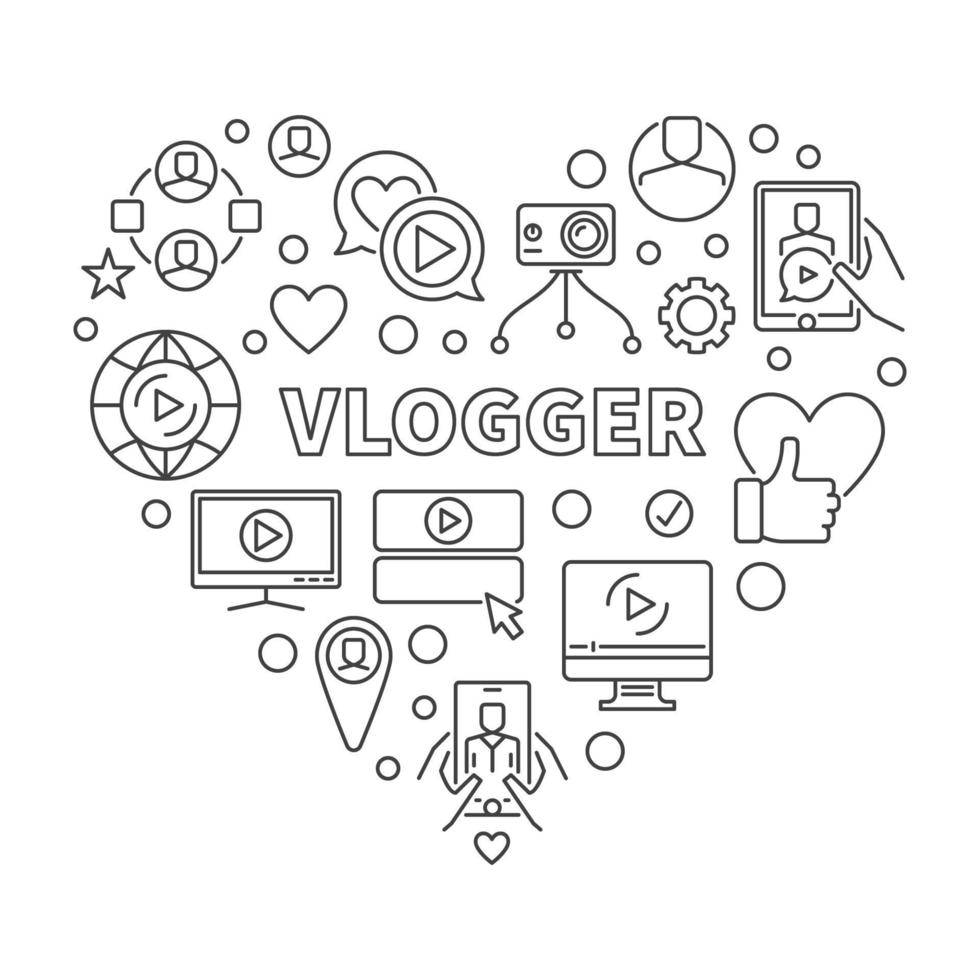 Vlogger vector heart illustration in thin line style