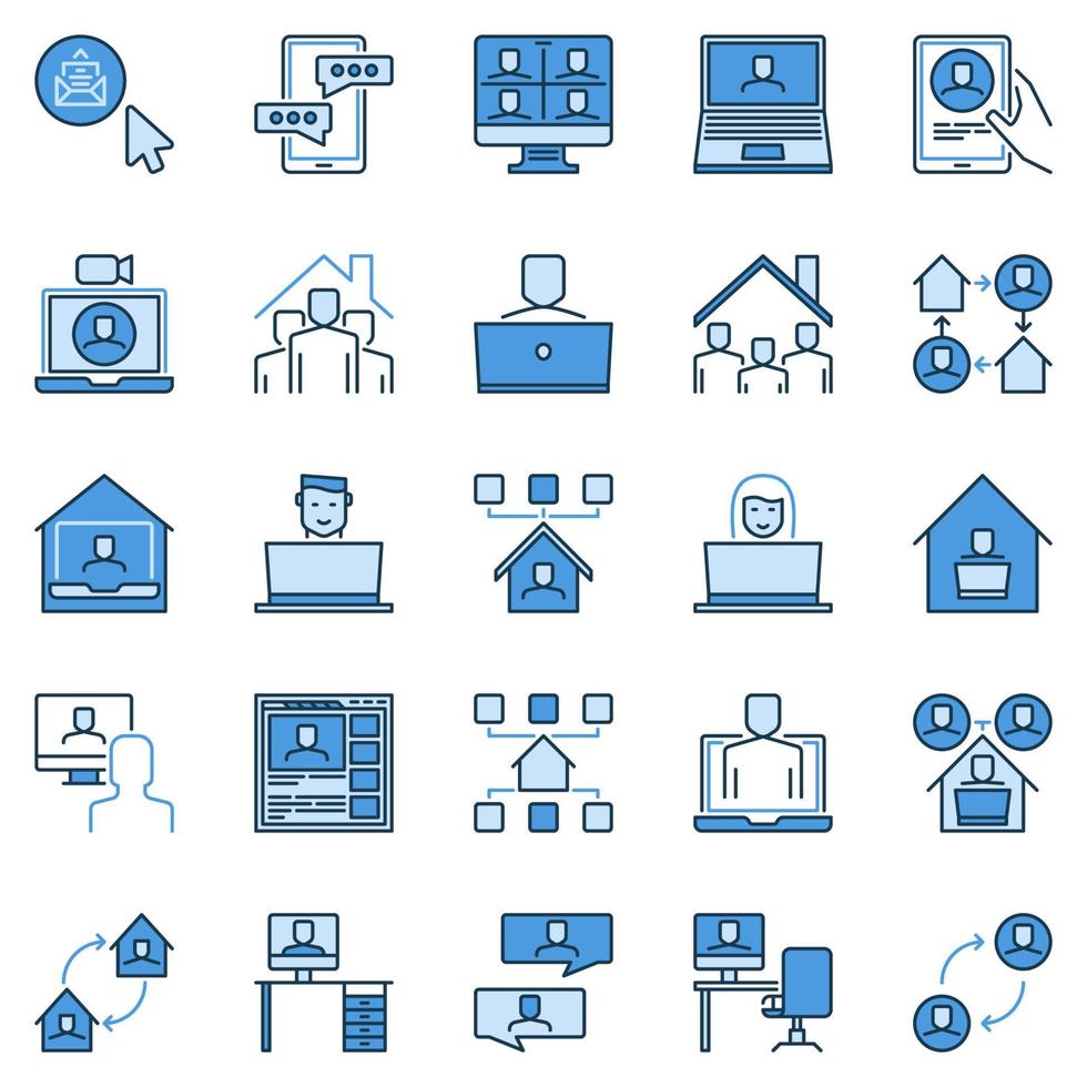 Work at Home blue creative icons. Working from Home signs vector