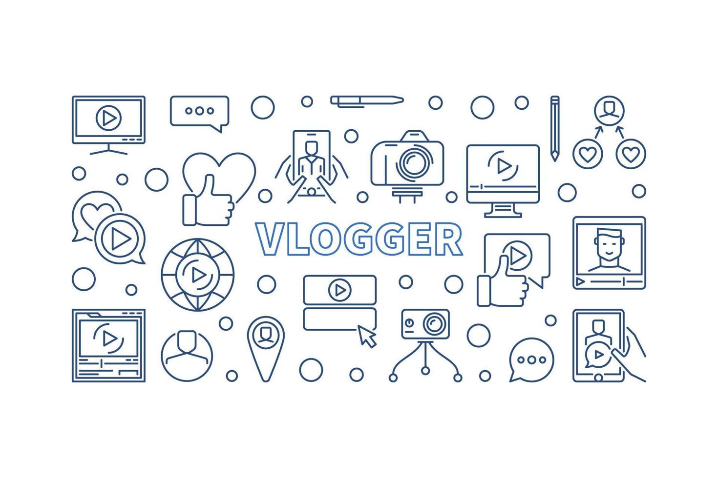 Vlogger vector creative horizontal illustration in thin line style