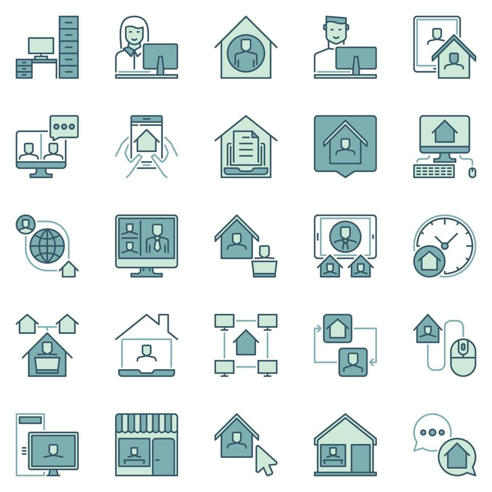 Work From Home colored icons - vector remote work signs