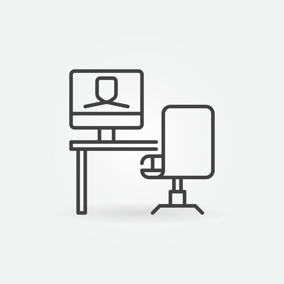 Workplace with Video Conference vector outline icon