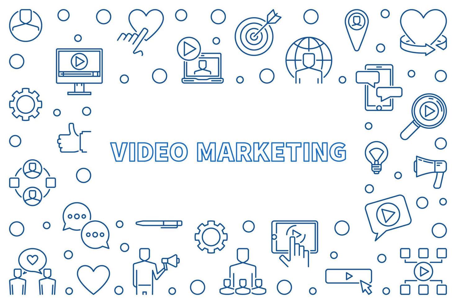 Video Marketing vector linear illustration or horizontal frame