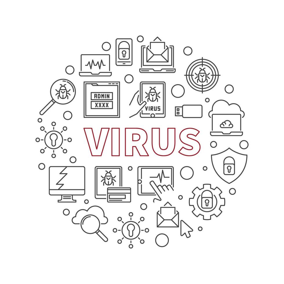 Virus vector round Computer Technology outline illustration