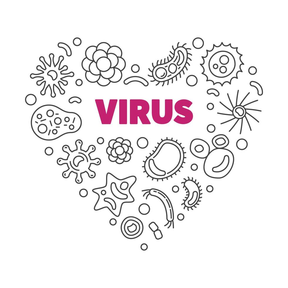 concepto de vector de virus corazón lineal. ilustración de virus vectoriales