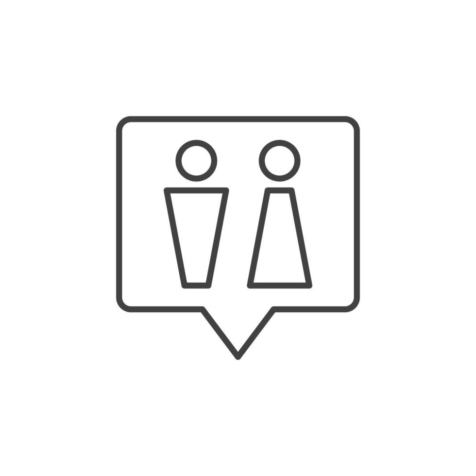 WC speech bubble vector outline icon. Toilet linear sign
