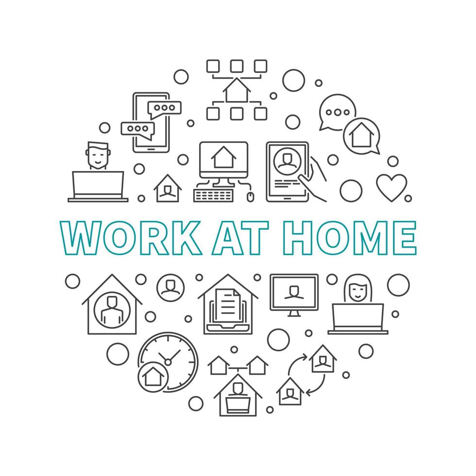 Work At Home vector concept circular line illustration