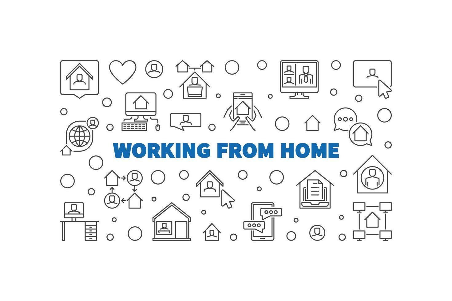 Working From Home vector line concept horizontal illustration