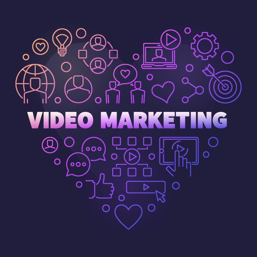 ilustración de corazón de contorno coloreado de vector de video marketing