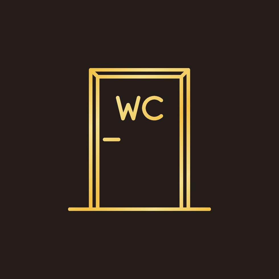 WC or Toilet door vector concept linear golden icon or logo