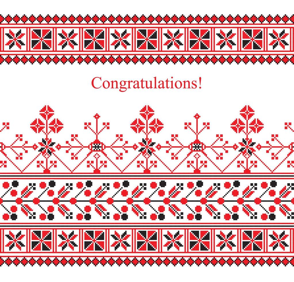 Greeting card with ethnic ornament pattern in white red black colors vector