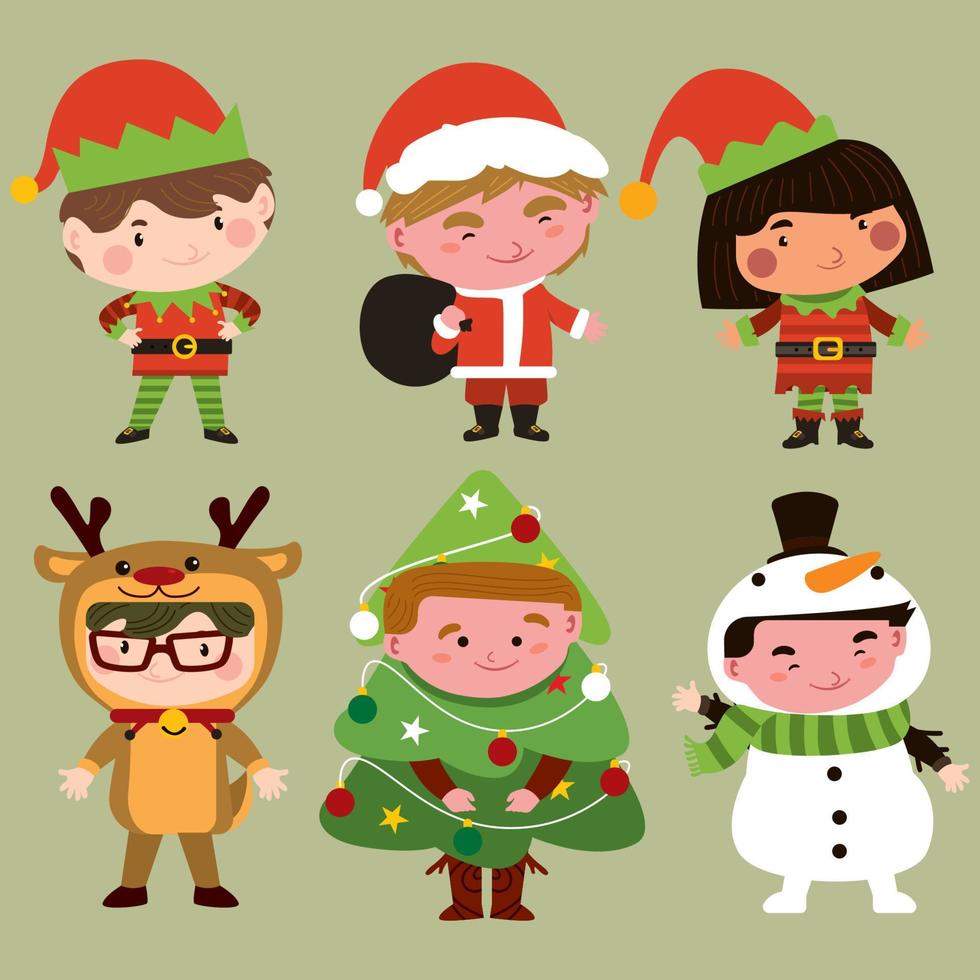 personajes infantiles disfrazados de navidad vector