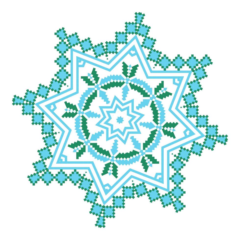 Ethnic ornament mandala geometric patterns in blue and green colors vector