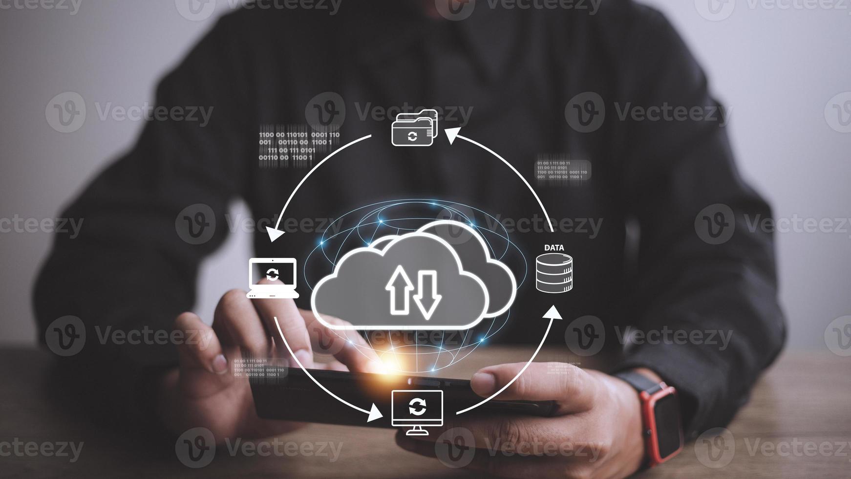Cloud service technology concept with digital data storage icons. photo
