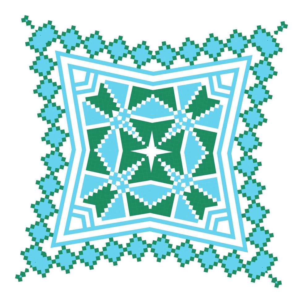 Ethnic ornament mandala geometric patterns in blue and green colors vector