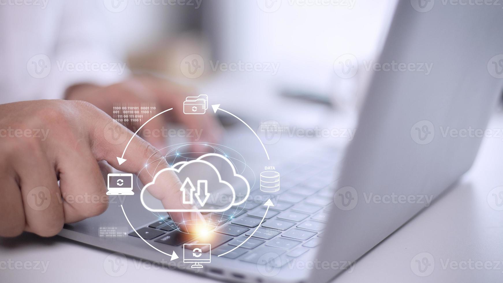 Cloud service technology concept with digital data storage icons. photo