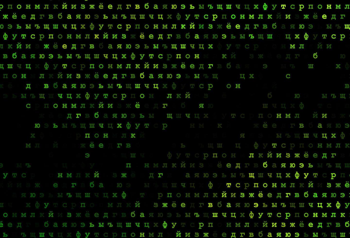 Dark green vector background with signs of alphabet.