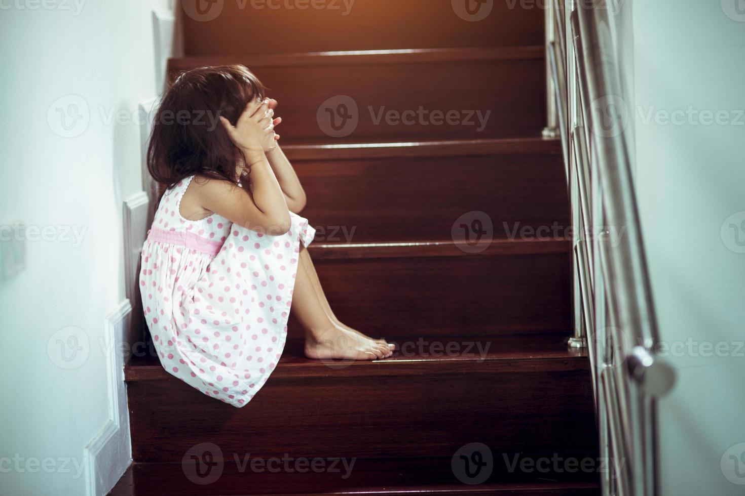 Sad child from this father and mother arguing, family negative concept.vintage color photo