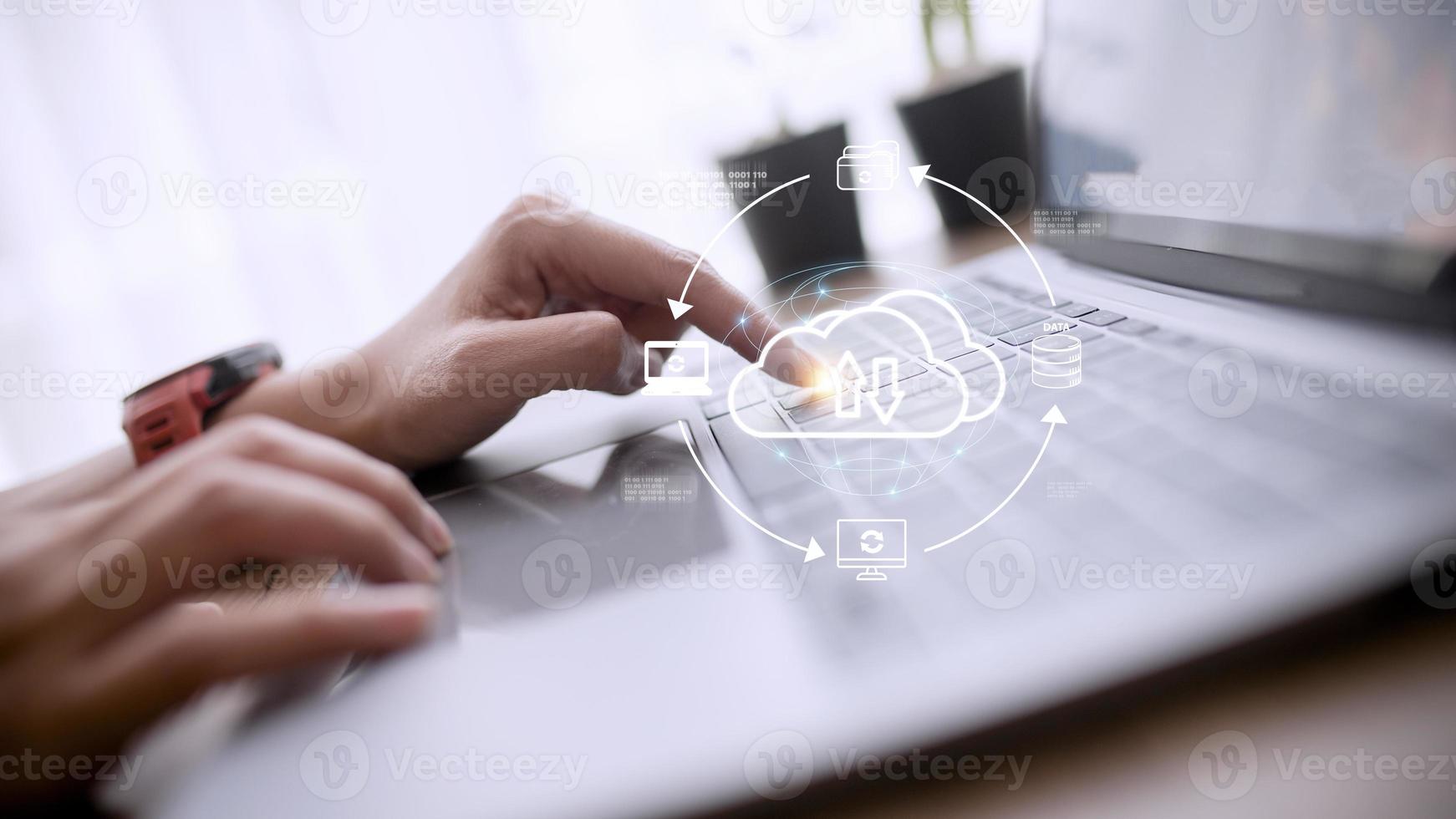 Cloud service technology concept with digital data storage icons. photo